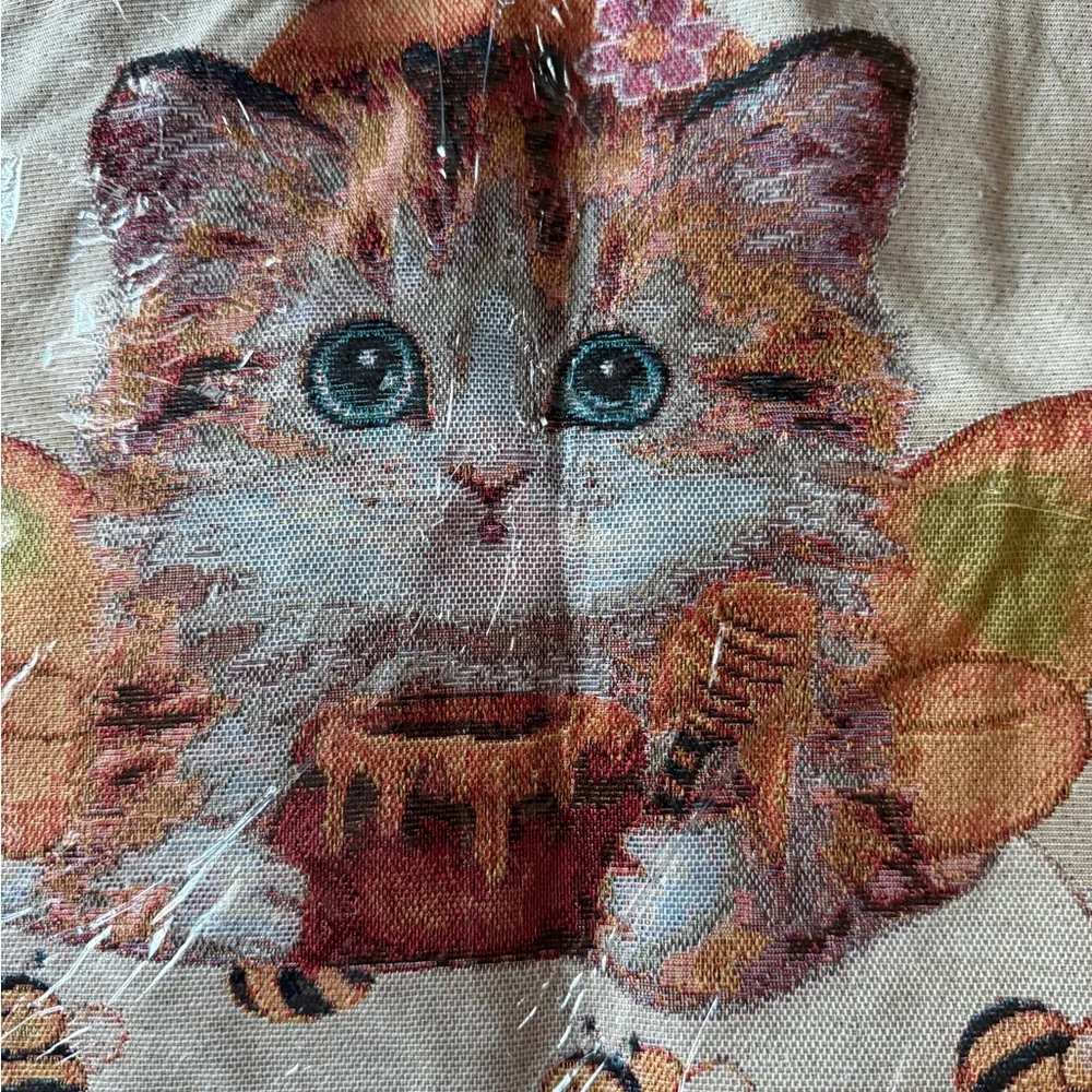 New Cute Cat and Bees Print Tote Bag - Cream
